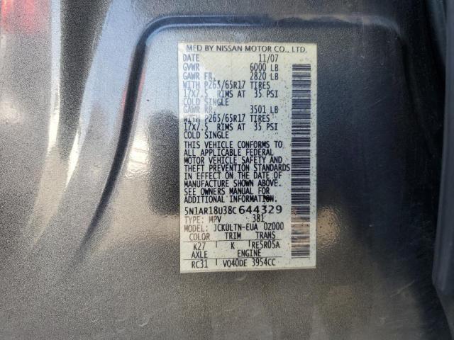 5N1AR18U38C644329 - 2008 NISSAN PATHFINDER S GRAY photo 13