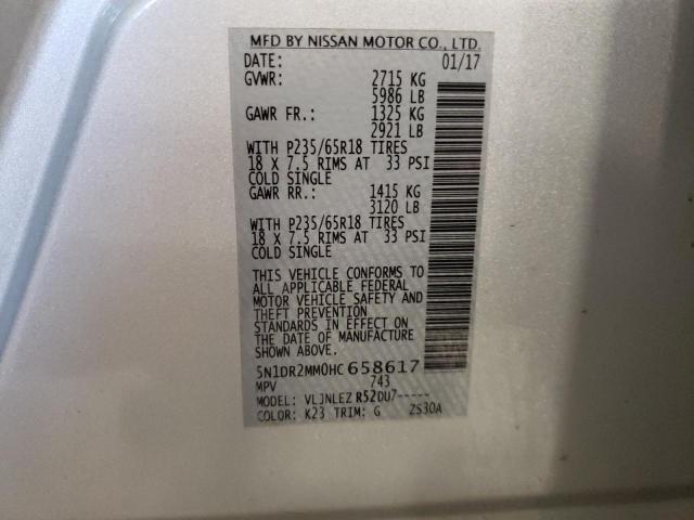 5N1DR2MM0HC658617 - 2017 NISSAN PATHFINDER S SILVER photo 13