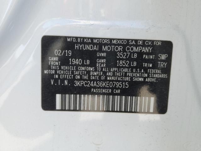 3KPC24A36KE079515 - 2019 HYUNDAI ACCENT SE WHITE photo 12