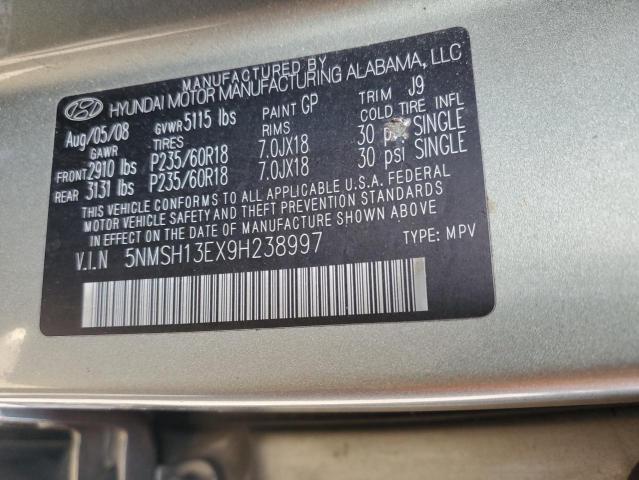 5NMSH13EX9H238997 - 2009 HYUNDAI SANTA FE SE GRAY photo 13