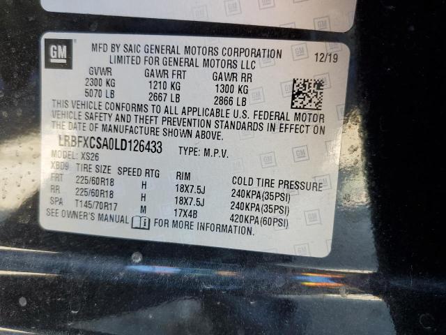 LRBFXCSA0LD126433 - 2020 BUICK ENVISION ESSENCE Սև լուսանկար 13