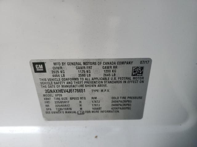 2GNAXHEV4J6176651 - 2018 CHEVROLET EQUINOX LS WHITE photo 12