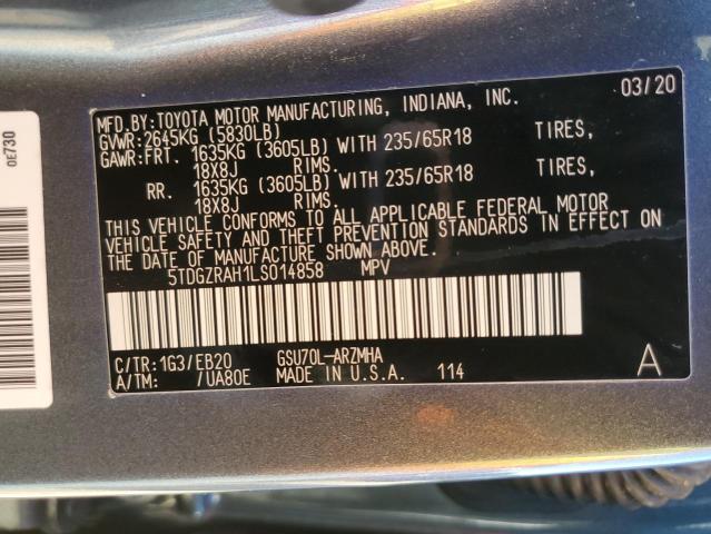 5TDGZRAH1LS014858 - 2020 TOYOTA HIGHLANDER XLE 灰色 照片 13