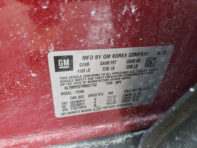 KL79MPS27MB021762 - 2021 CHEVROLET TRAILBLAZE LT RED photo 12