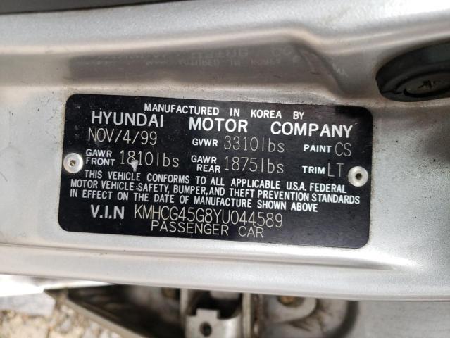 KMHCG45G8YU044589 - 2000 HYUNDAI ACCENT GL SILVER photo 12