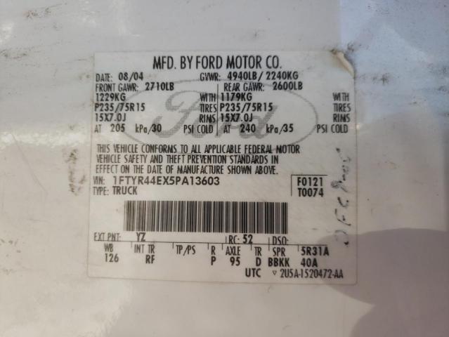 1FTYR44EX5PA13603 - 2005 FORD RANGER SUPER CAB WHITE photo 12