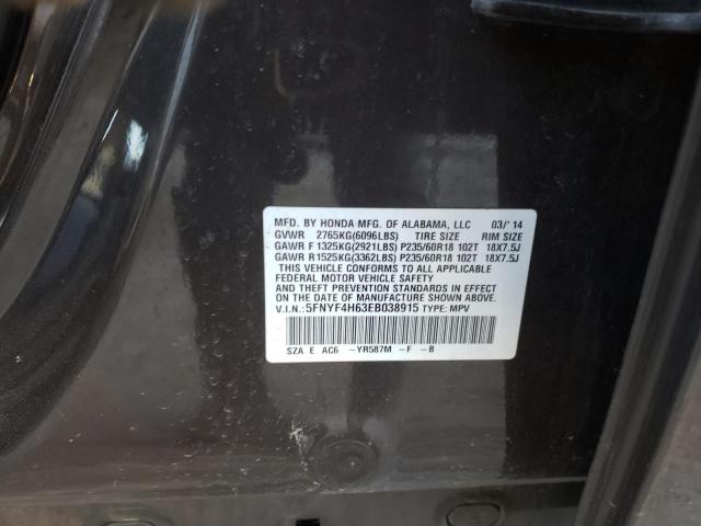 5FNYF4H63EB038915 - 2014 HONDA PILOT EXL BLACK photo 14