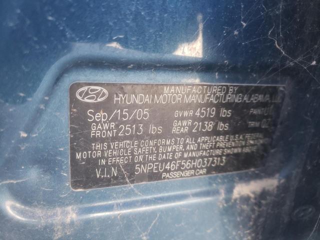 5NPEU46F56H037313 - 2006 HYUNDAI SONATA GLS BLUE photo 12