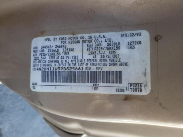 4N2DN11W9PD825661 - 1993 NISSAN QUEST BASE GOLD photo 13