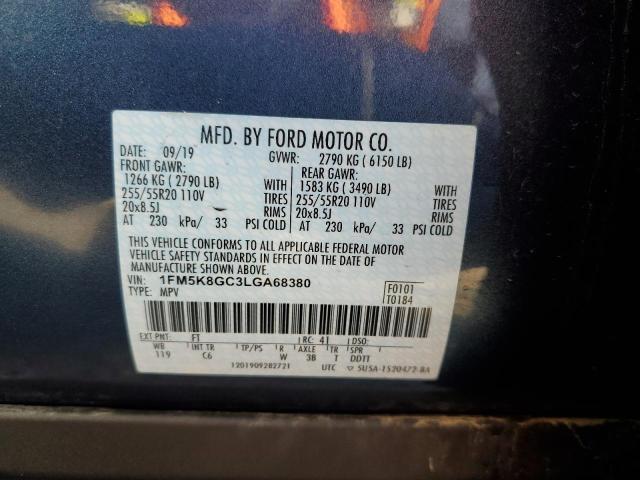 1FM5K8GC3LGA68380 - 2020 FORD EXPLORER ST BLUE photo 13