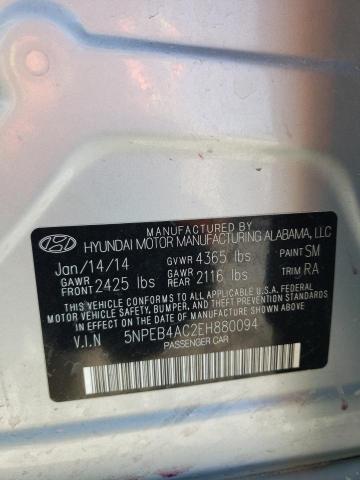 5NPEB4AC2EH880094 - 2014 HYUNDAI SONATA GLS SILVER photo 12