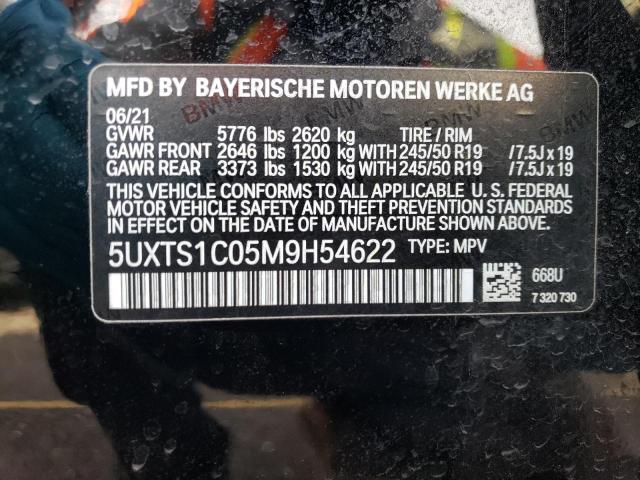 5UXTS1C05M9H54622 - 2021 BMW X3 XDRIVE30E BLACK photo 12