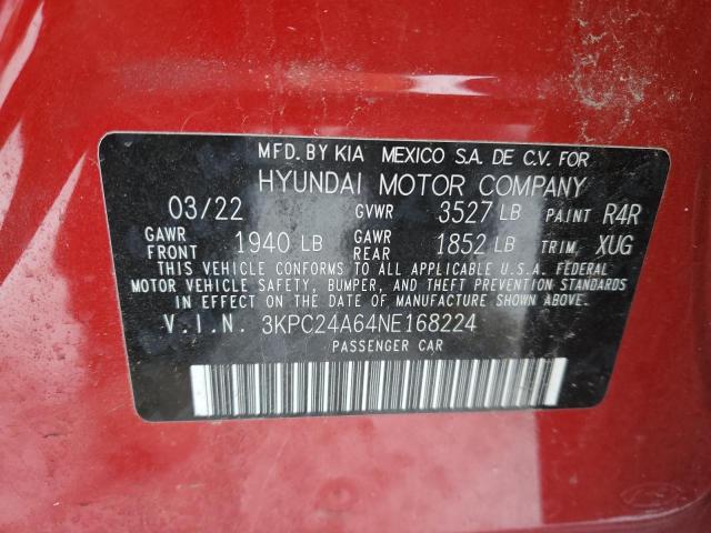 3KPC24A64NE168224 - 2022 HYUNDAI ACCENT SE RED photo 12