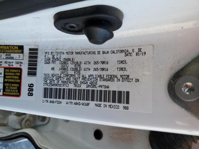 3TMCZ5AN9KM219713 - 2019 TOYOTA TACOMA DOUBLE CAB 白色 照片 12