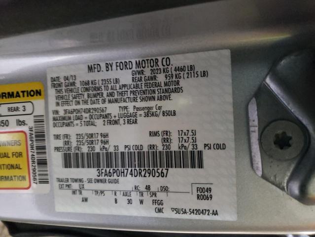 3FA6P0H74DR290567 - 2013 FORD FUSION SE SILVER photo 13