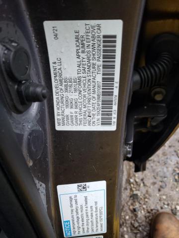 19XZE4F59ME010817 - 2021 HONDA INSIGHT EX GRAY photo 12