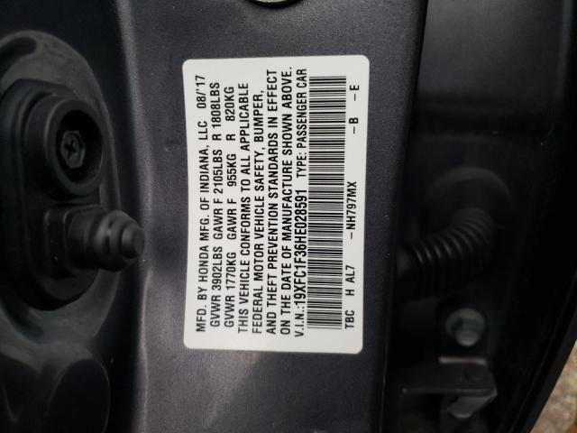 19XFC1F36HE028591 - 2017 HONDA CIVIC EX GRAY photo 12