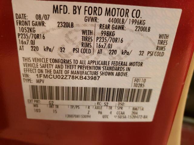 1FMCU02Z78KB43987 - 2008 FORD ESCAPE XLS RED photo 13