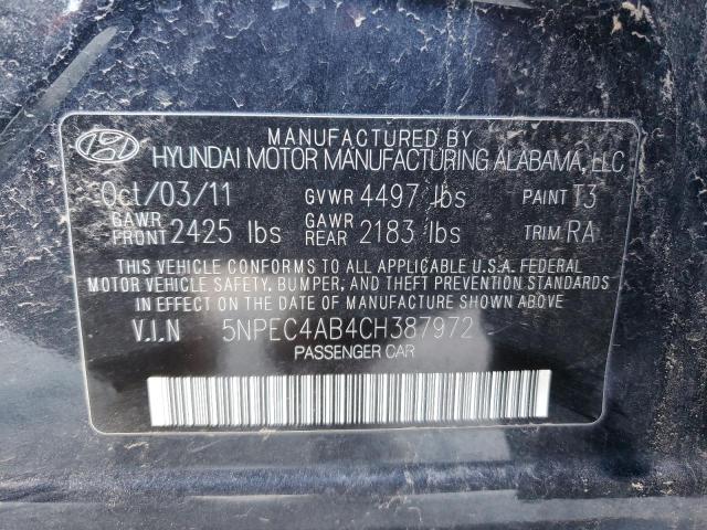 5NPEC4AB4CH387972 - 2012 HYUNDAI SONATA SE BLACK photo 12