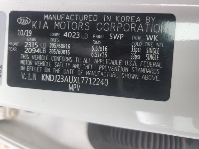 KNDJ23AUXL7712240 - 2020 KIA SOUL LX WHITE photo 12