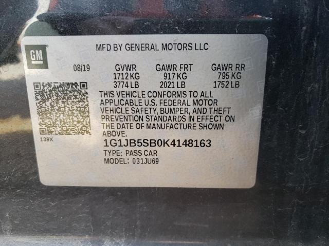 1G1JB5SB0K4148163 - 2019 CHEVROLET SONIC LS GRAY photo 12
