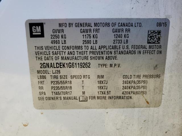 2GNALDEK1G6119262 - 2016 CHEVROLET EQUINOX LTZ WHITE photo 14