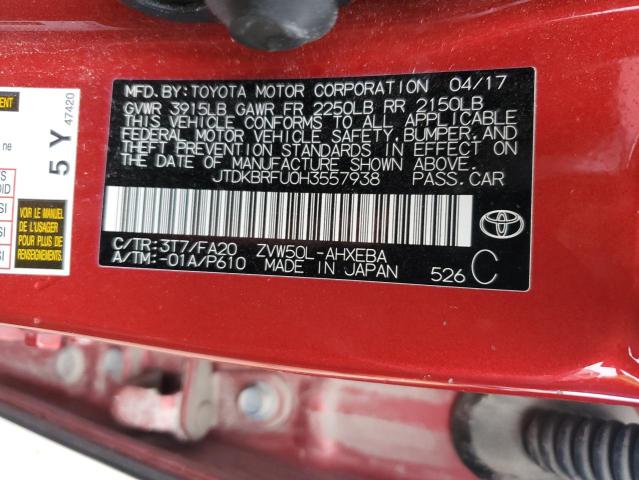 JTDKBRFU0H3557938 - 2017 TOYOTA PRIUS RED photo 12