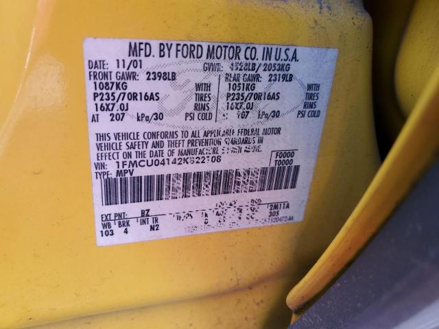 1FMCU04142KB22108 - 2002 FORD ESCAPE XLT YELLOW photo 12