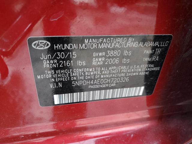 5NPDH4AE0GH720326 - 2016 HYUNDAI ELANTRA SE RED photo 12