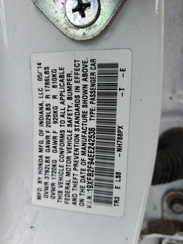 19XFB2F94EE242536 - 2014 HONDA CIVIC EXL Սպիտակ լուսանկար 12