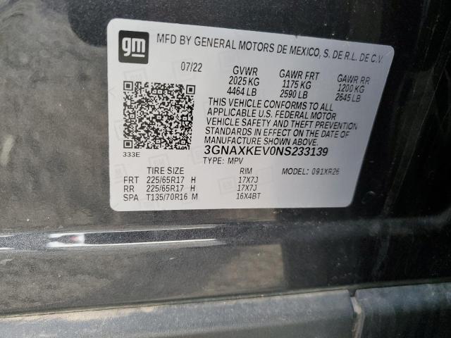 3GNAXKEV0NS233139 - 2022 CHEVROLET EQUINOX LT GRAY photo 13