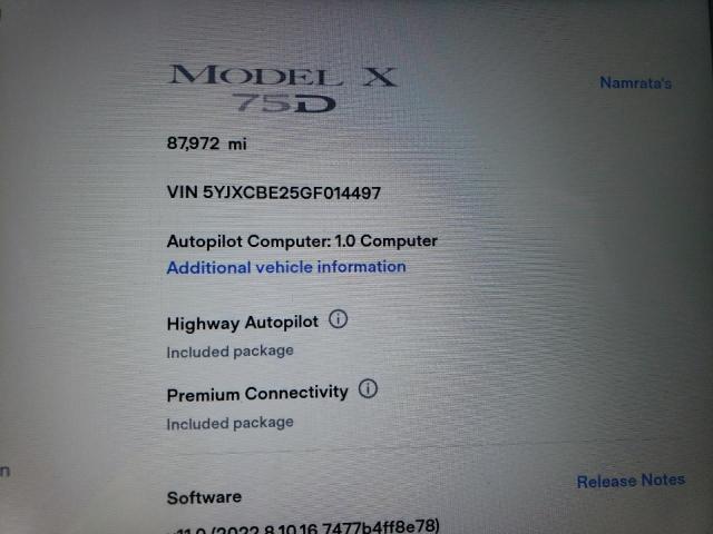 5YJXCBE25GF014497 - 2016 TESLA MODEL X BLUE photo 9