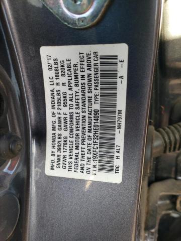 19XFC1F32HE014090 - 2017 HONDA CIVIC EX GRAY photo 12