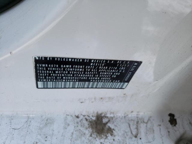 3VW2K7AJ3CM346951 - 2012 VOLKSWAGEN JETTA BASE Կապույտ լուսանկար 12