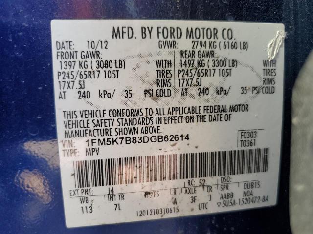 1FM5K7B83DGB62614 - 2013 FORD EXPLORER BLUE photo 13