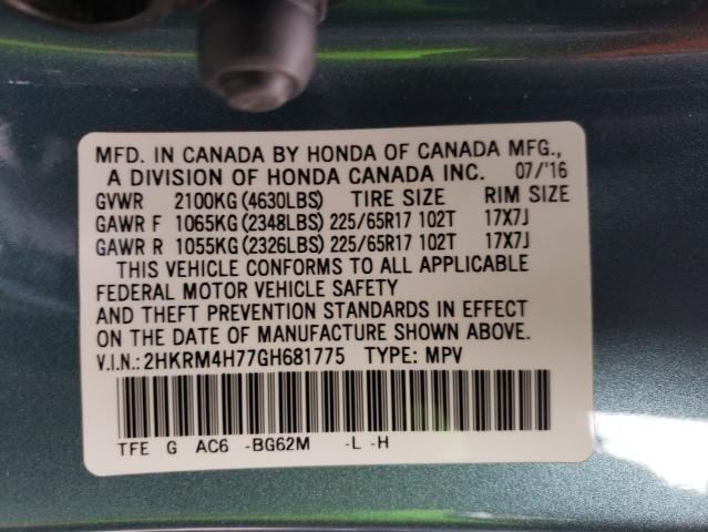 2HKRM4H77GH681775 - 2016 HONDA CR-V EXL TEAL photo 13