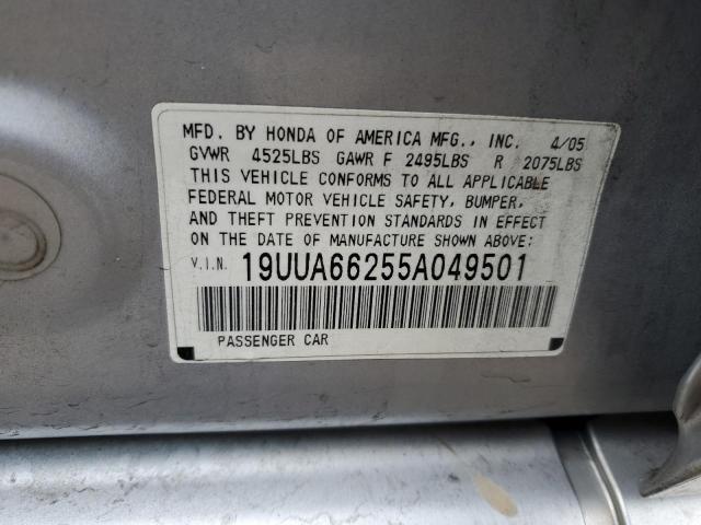 19UUA66255A049501 - 2005 ACURA TL SILVER photo 12