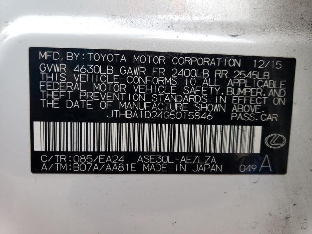 JTHBA1D24G5015846 - 2016 LEXUS IS 200T WHITE photo 12