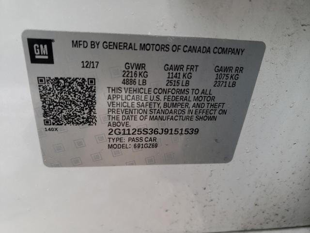 2G1125S36J9151539 - 2018 CHEVROLET IMPALA PREMIER WHITE photo 12