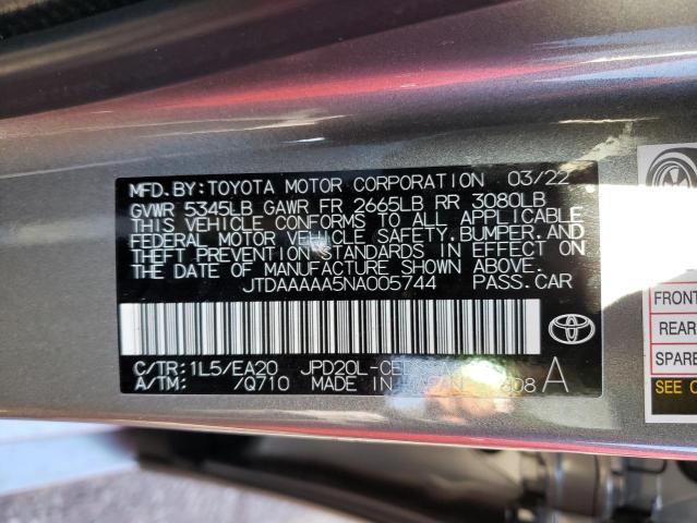 JTDAAAAA5NA005744 - 2022 TOYOTA MIRAI LE CHARCOAL photo 12