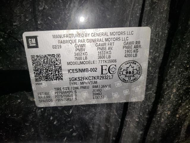 1GKS2FKC7KR293217 - 2019 GMC YUKON XL K1500 SLE BLACK photo 13