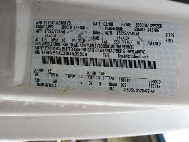 1FBNE31L38DA99858 - 2008 FORD ECONOLINE E350 SUPER DUTY WAGON WHITE photo 13