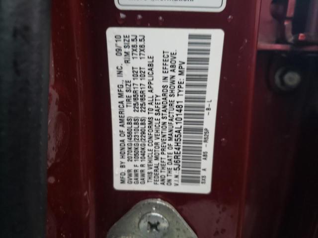 5J6RE4H55AL101481 - 2010 HONDA CR-V EX BURGUNDY photo 14