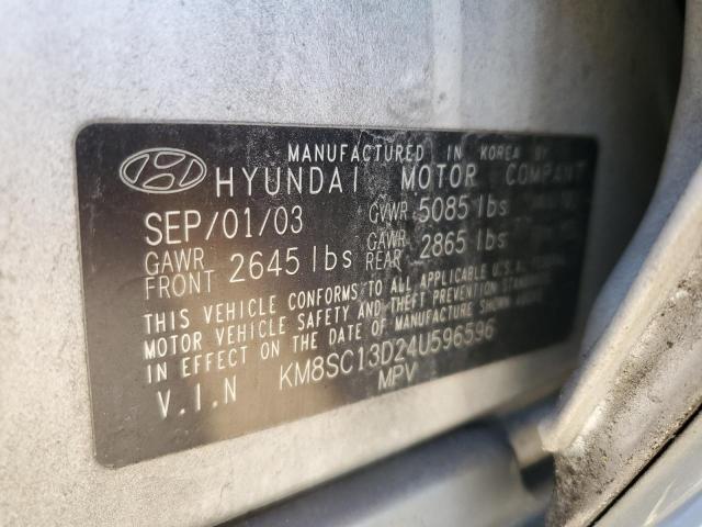 KM8SC13D24U596596 - 2004 HYUNDAI SANTA FE GLS WHITE photo 12