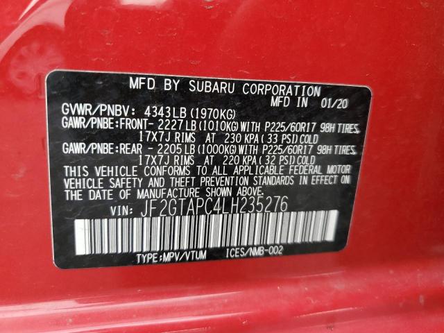 JF2GTAPC4LH235276 - 2020 SUBARU CROSSTREK PREMIUM RED photo 12