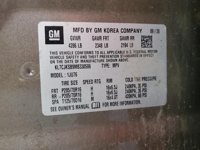 KL7CJKSB9MB330506 - 2021 CHEVROLET TRAX LS GRAY photo 14