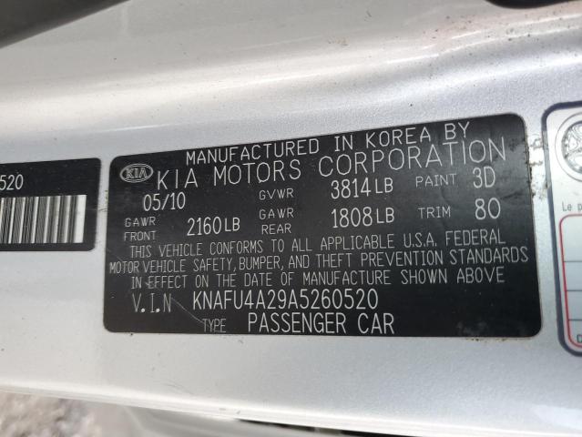 KNAFU4A29A5260520 - 2010 KIA FORTE EX SILVER photo 12