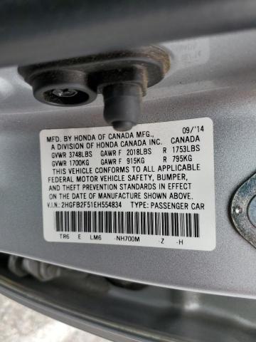 2HGFB2F51EH554834 - 2014 HONDA CIVIC LX SILVER photo 12