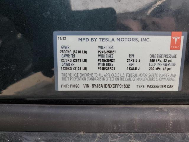 5YJSA1DNXCFP01832 - 2012 TESLA MODEL S Մոխրագույն լուսանկար 12