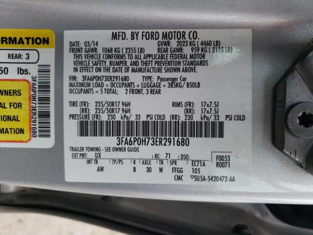 3FA6P0H73ER291680 - 2014 FORD FUSION SE SILVER photo 13